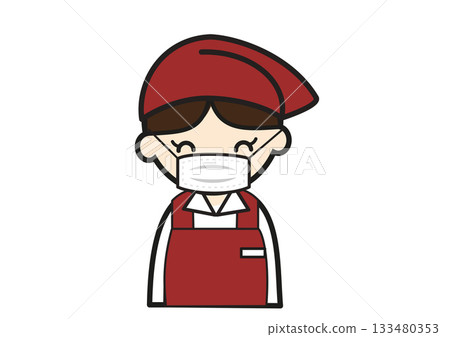 戴著口罩的女超市店員插圖 戴著口罩的女超市店員插圖 133480353