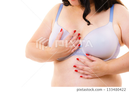 Woman big breast wearing bra 133480422