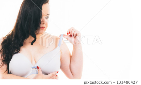 Big woman wearing bra 133480427