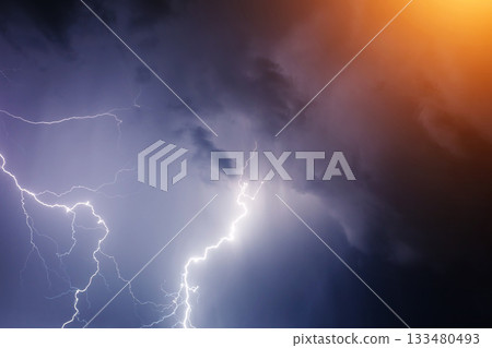 Lightning with dramatic clouds Lightning with dramatic clouds 133480493