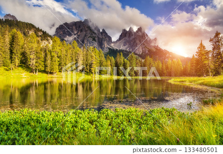 magic lake in mountain 133480501