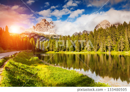 magic lake in mountain magic lake in mountain 133480505