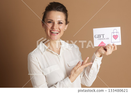 Professional Woman Points to Gift Certificate 133480621