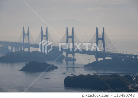 Beautiful autumn scenery of the Seto Ohashi Bridge in Japan 133480748