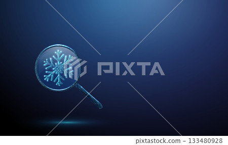 3d blue magnifying glass with snowflake inside Cold analysis, weather monitoring, climate research, winter observation, environmental study concept 3d blue magnifying glass with snowflake inside Cold analysis, weather monitoring, climate research, winter observation, environmental study concept 133480928