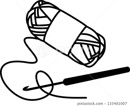 手繪毛線捲和鉤針插圖圖標 133481007