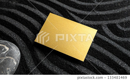 Black sand dry landscape and gold business card mockup 133481469