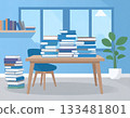Background of books and potted plants on a desk 133481801