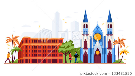 Cathedral Street View - Colorful Flat Design Illustration Cathedral Street View - Colorful Flat Design Illustration 133481830