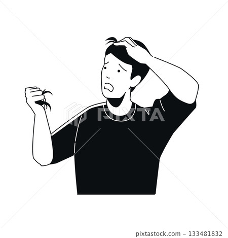 Hair Loss Stress - Black and White Flat Design Illustration 133481832