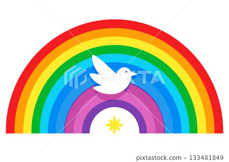 Rainbow and bird image. Flat vector illustration 133481849