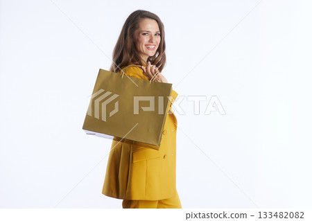 Elegant Professional with Over-Shoulder Shopping Bag 133482082