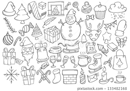 Christmas Related Doodle vector set. Drawing sketch illustration hand drawn line eps10 Christmas Related Doodle vector set. Drawing sketch illustration hand drawn line eps10 133482168