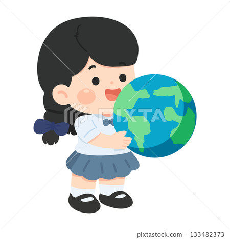 Illustration of Girl Holding Globe 133482373