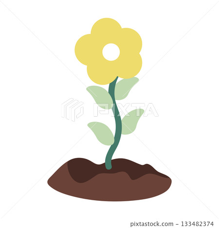 Illustration of a Yellow Flower Growing in Soil 133482374