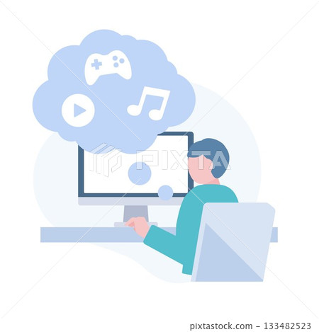 People who get distracted in front of the computer (daydreaming about music, videos, games) 133482523
