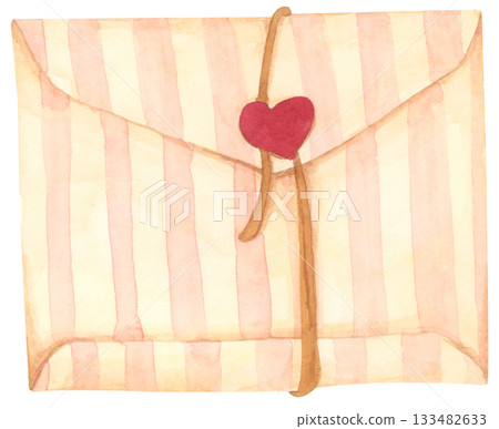 Romantic Watercolor Love Letters, Vintage Pink and Beige Envelopes with Heart for Valentine Day Illustration 133482633