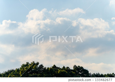 秋日的天空，雲朵繚繞。 133482677