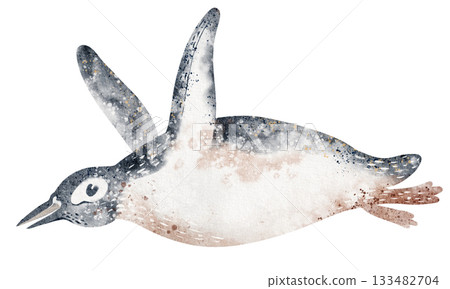 Floating Penguin Watercolor Illustration 133482704