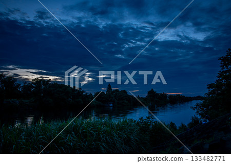 Magic hour sunset seen at the Arakawa River in Saitama City, Saitama Prefecture 133482771