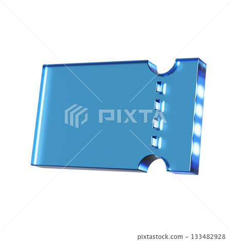 一張普通票據的三維立體圖示。透明藍色玻璃質感的變形標誌。 133482928