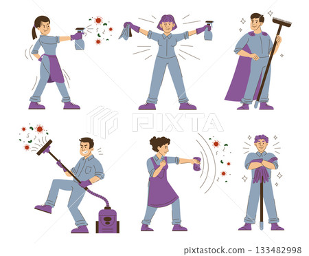 Cleaner in uniform set vector isolated 133482998