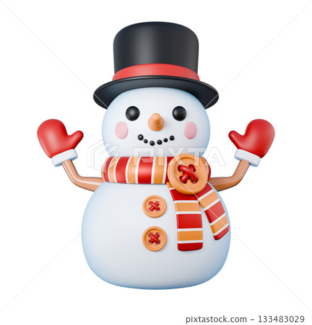 Snowman waving both hands 3D Snowman waving both hands 3D 133483029