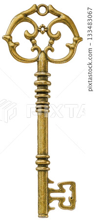 Antique brass skeleton key (white background) 133483067