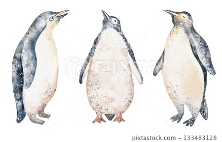 Penguin Group Watercolor Illustration Penguin Group Watercolor Illustration 133483128
