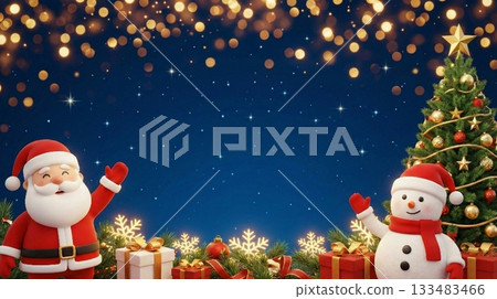 Santa Claus with Christmas tree and night sky in the background 133483466