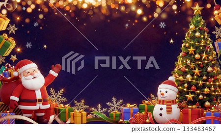 Santa Claus with Christmas tree and night sky in the background 133483467