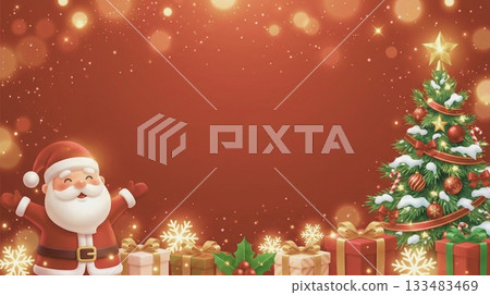 Santa Claus decorating the Christmas tree and the night sky 133483469