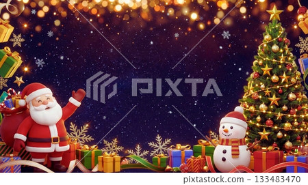 聖誕老人、聖誕樹和夜空背景 133483470