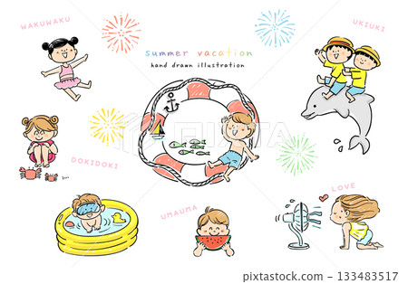 暑假兒童線條描插圖集 133483517