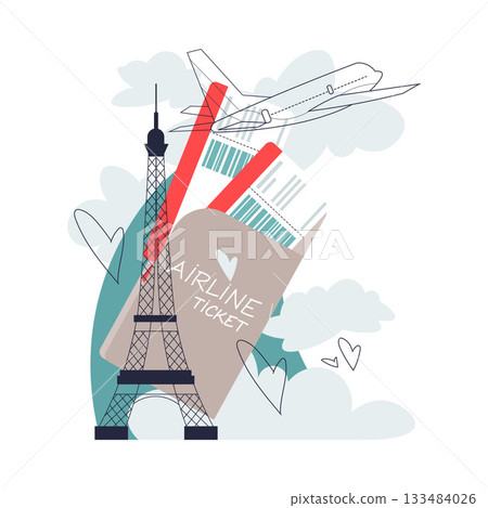 Paris Travel with Eiffel Tower and Airline Tickets Vector Illustration Paris Travel with Eiffel Tower and Airline Tickets Vector Illustration 133484026