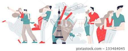 Romantic Couple Love Story and Relationship Vector Set 133484045