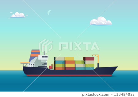 vibrant cargo container ship in the sea vibrant cargo container ship in the sea 133484052