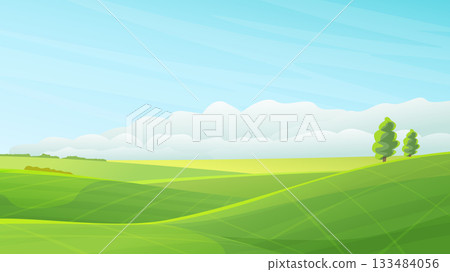 sunny landscape with rolling green hills scene 133484056