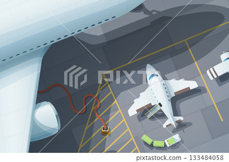 small and big aircrafts preparing in airport 133484058