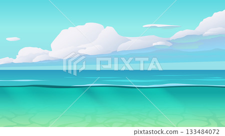 Blue tropical sea with clouds and horizon 133484072