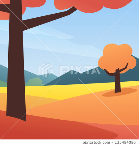 an autumn landscape with trees and mountains 133484086