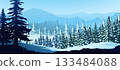 a winter forest landscape with snowy mountains 133484088