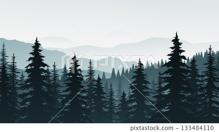 a foggy forest in blue tones back a foggy forest in blue tones back 133484110