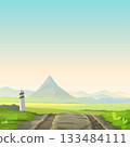 a countryside road front view on mountains 133484111