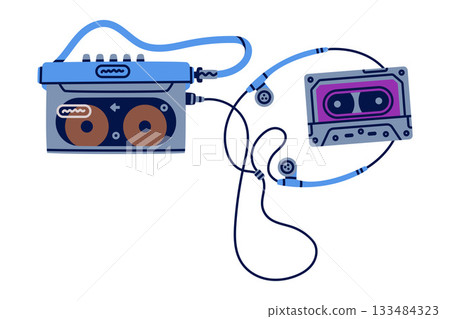 Retro Cassette Recorder for Music Listening Vector Illustration 133484323