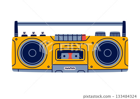 Retro Cassette Recorder for Music Listening Vector Illustration Retro Cassette Recorder for Music Listening Vector Illustration 133484324