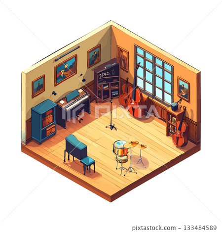Music room illustration, school facilities, square design, teaching materials Music room illustration, school facilities, square design, teaching materials 133484589