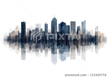 panorama view of buildings in the city urban area isolated white background. 133484758