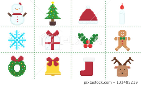 Christmas-themed pixel art icon set 133485219