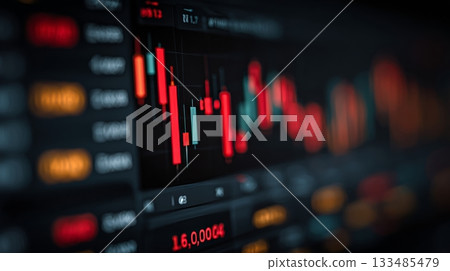 Financial Downtrend Visualization Showcasing Red Stock Market Analysis and Trading Fluctuations Financial Downtrend Visualization Showcasing Red Stock Market Analysis and Trading Fluctuations 133485479
